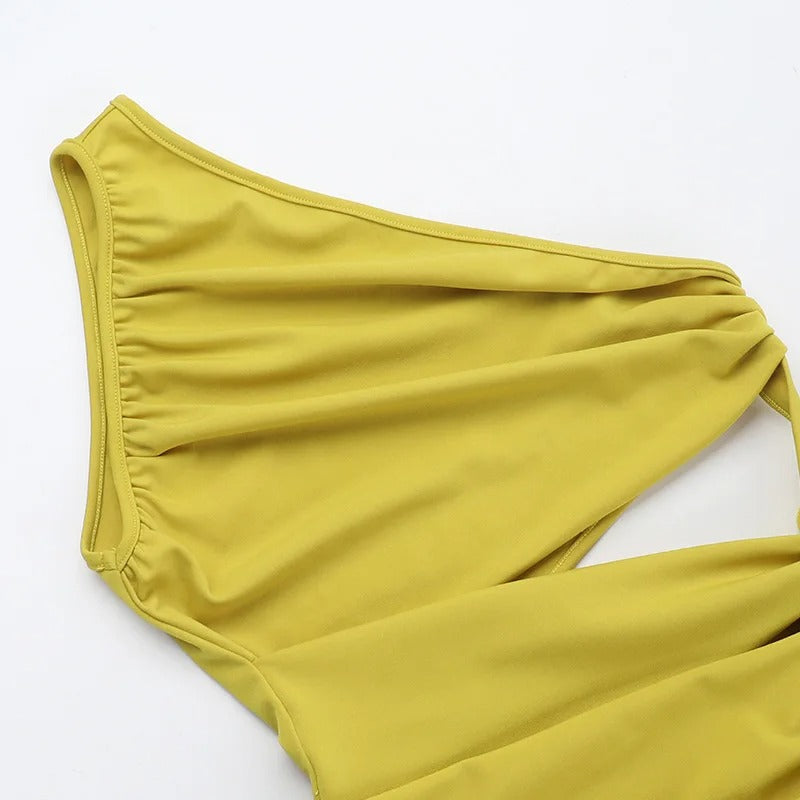 One Shoulder Cut Out Maxi Dress – Elegant High Slit Evening Gown