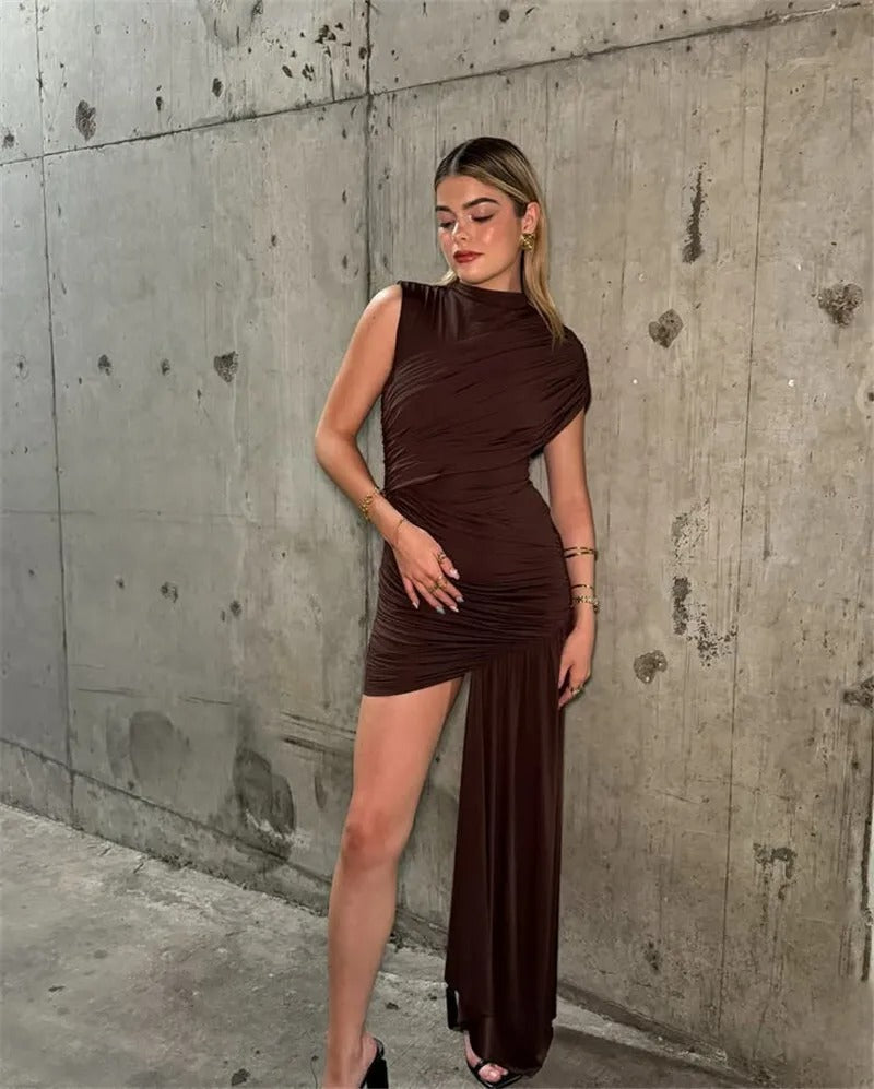 One Shoulder Ruched Mini Dress – Sleeveless Bodycon Party Outfit