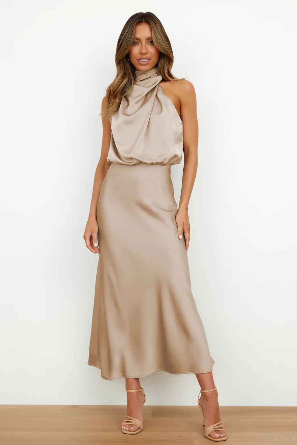 Satin Halter Neck Evening Dress Formal Gown