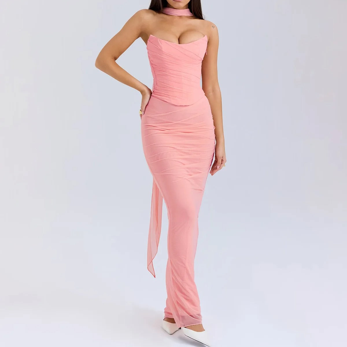 Strapless Maxi Dress – Elegant Ruched Evening Gown