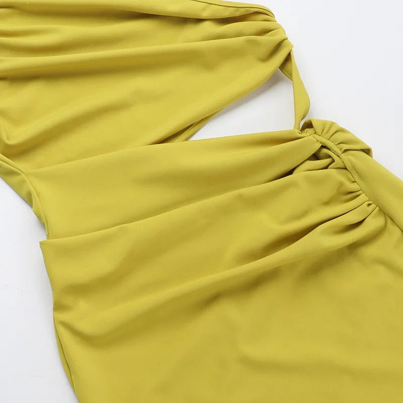 One Shoulder Cut Out Maxi Dress – Elegant High Slit Evening Gown