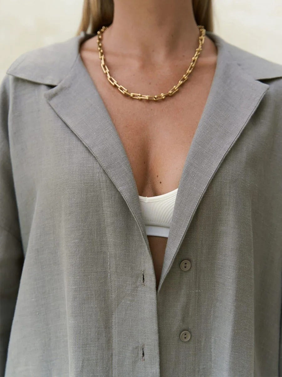 Linen Co Ord Set – Oversized Shirt and Wide Leg Trousers