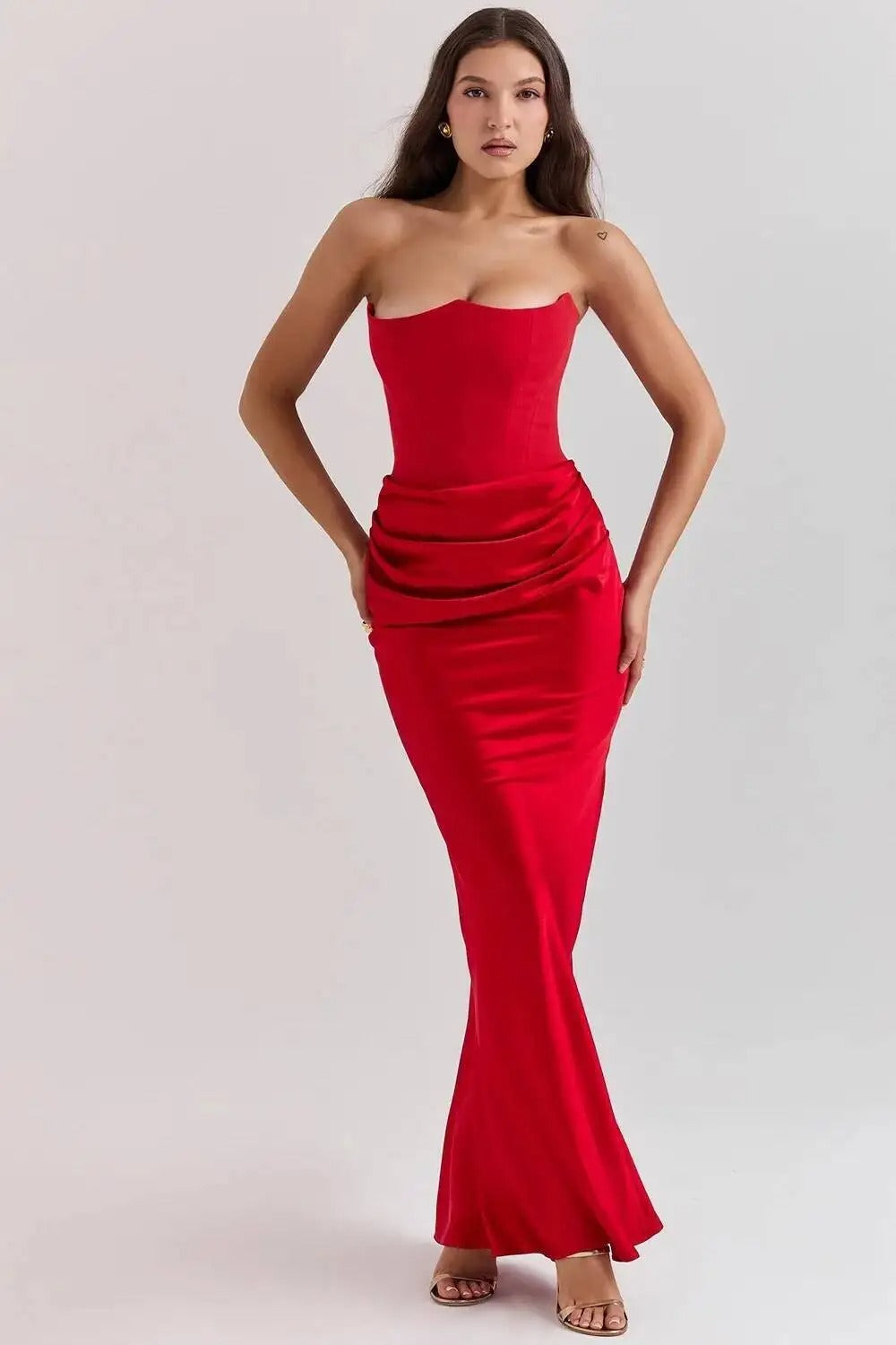 Satin Strapless Maxi Dress – Elegant Evening Party Gown