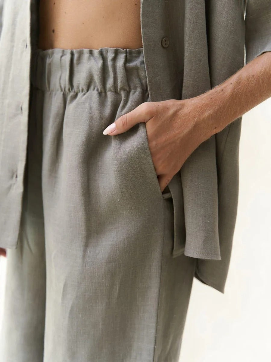 Linen Co Ord Set – Oversized Shirt and Wide Leg Trousers