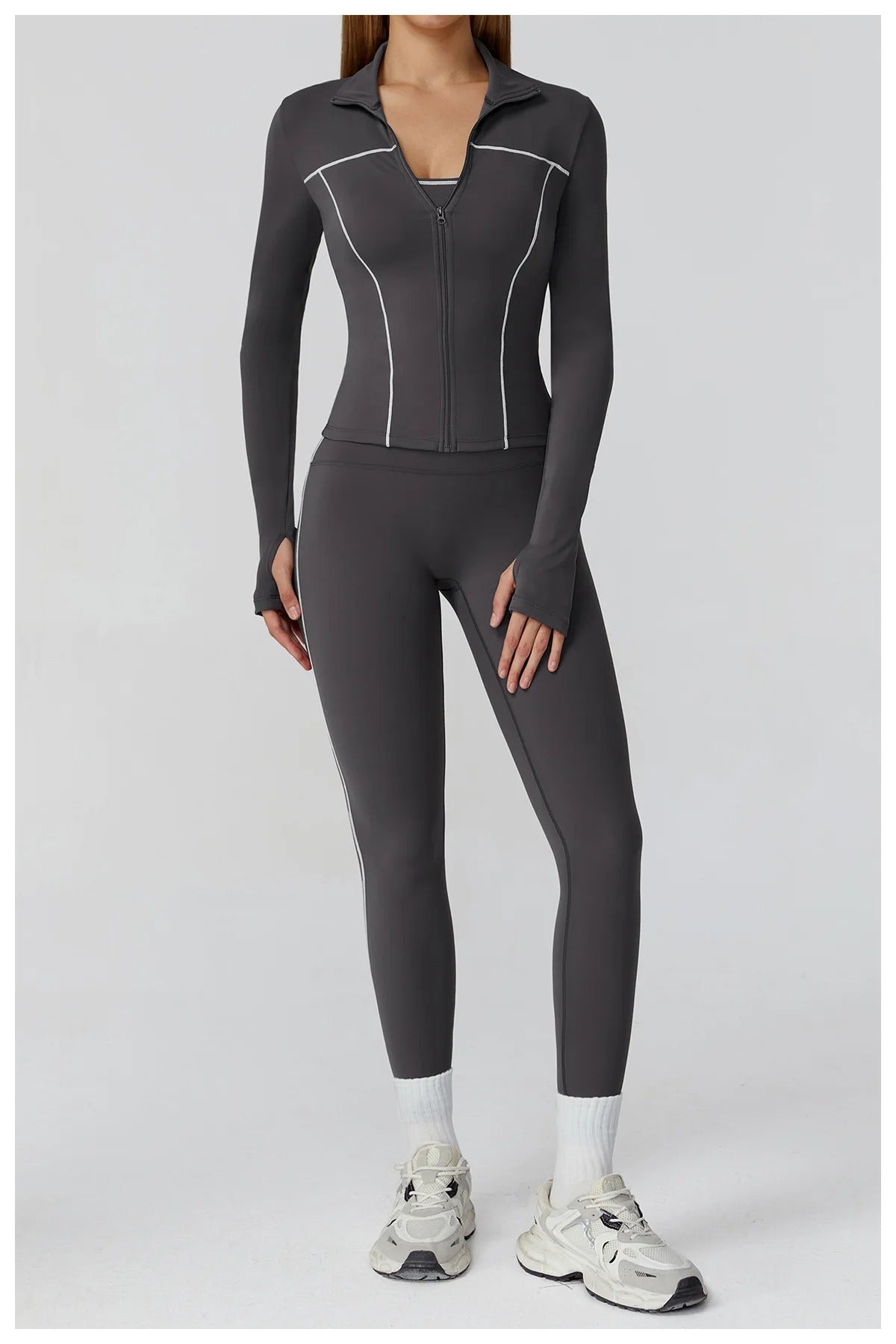 2 Piece Yoga Set – Long Sleeve Zip Jacket & High Waist Leggings Sportswear