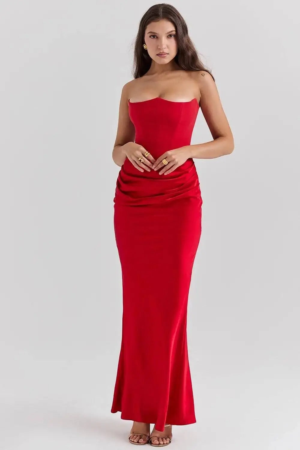 Satin Strapless Maxi Dress – Elegant Evening Party Gown