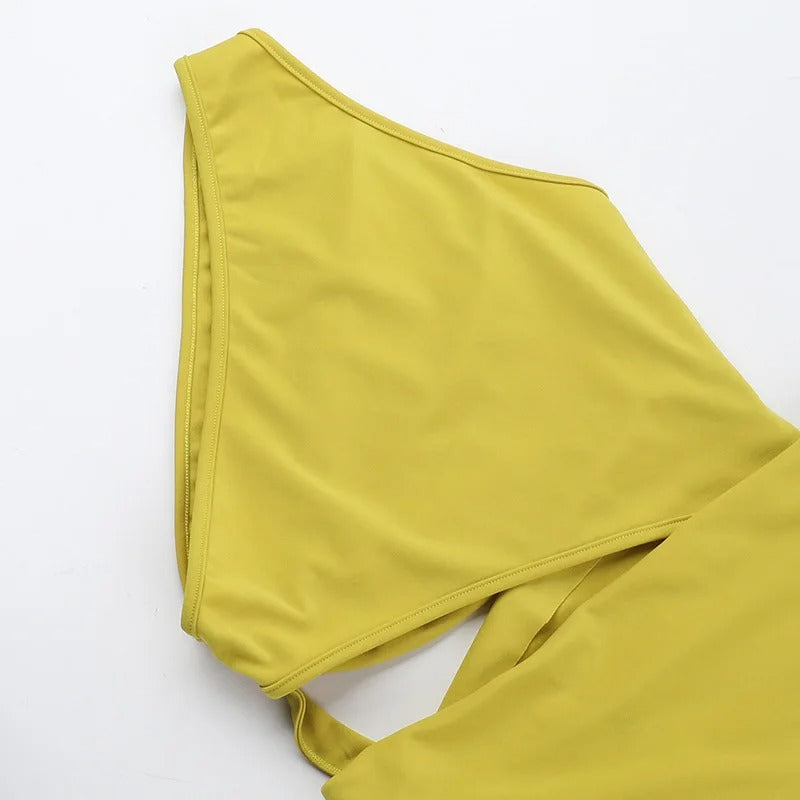 One Shoulder Cut Out Maxi Dress – Elegant High Slit Evening Gown