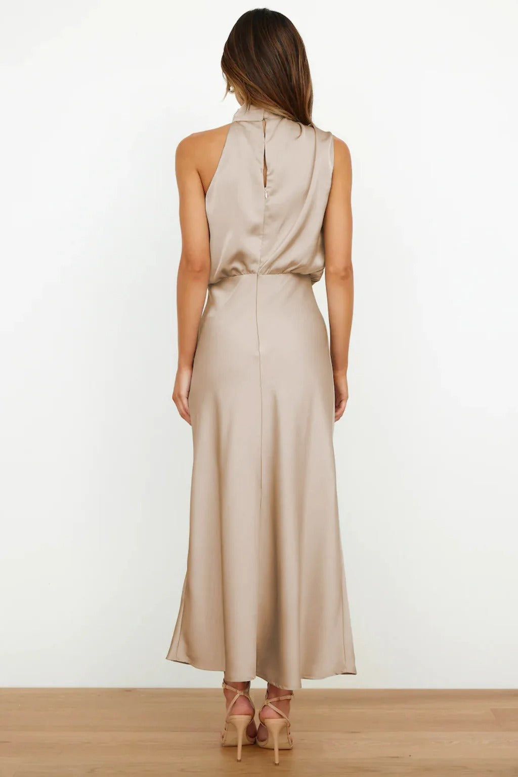 Satin Halter Neck Evening Dress Formal Gown