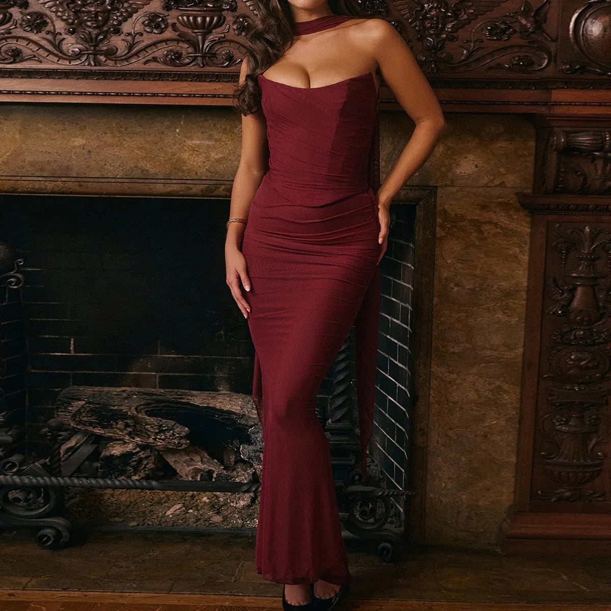 Strapless Maxi Dress – Elegant Ruched Evening Gown