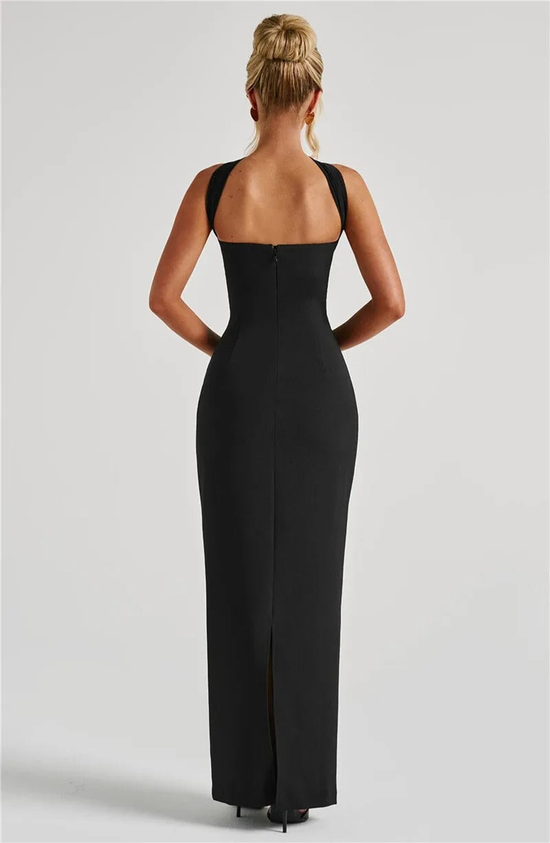 Elegant Strapless Maxi Dress – Scarf Neck Backless Evening Gown
