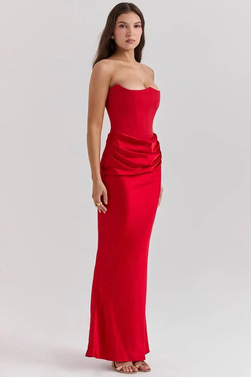 Satin Strapless Maxi Dress – Elegant Evening Party Gown