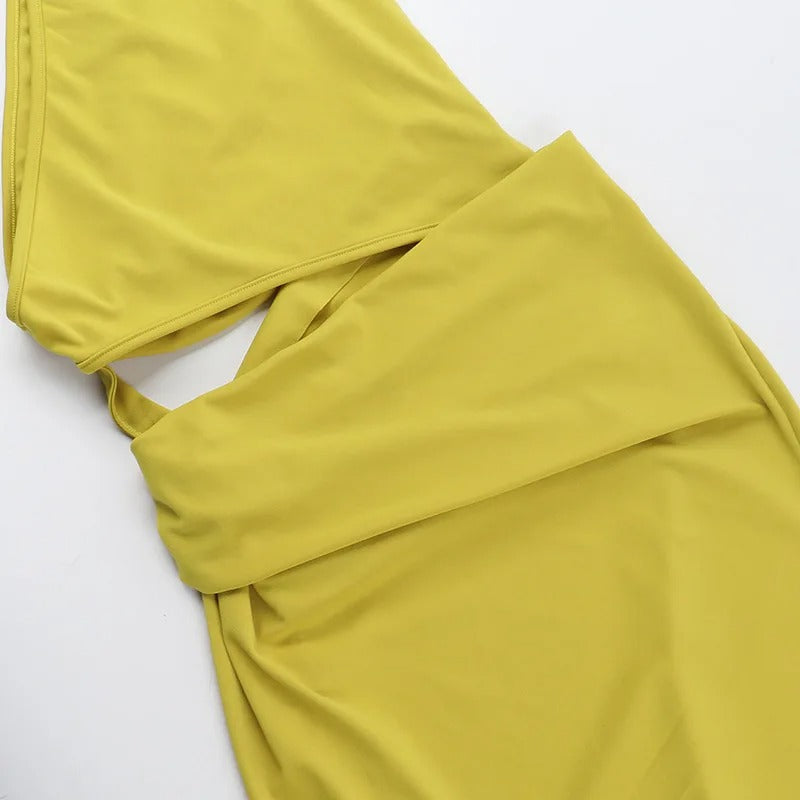 One Shoulder Cut Out Maxi Dress – Elegant High Slit Evening Gown