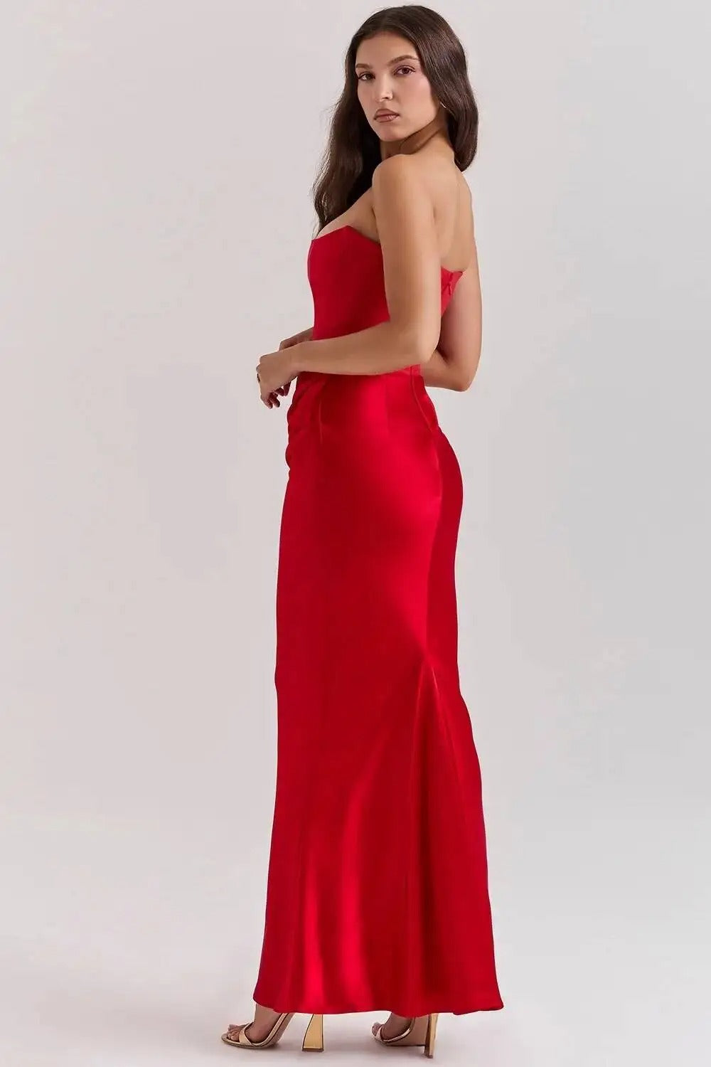 Satin Strapless Maxi Dress – Elegant Evening Party Gown
