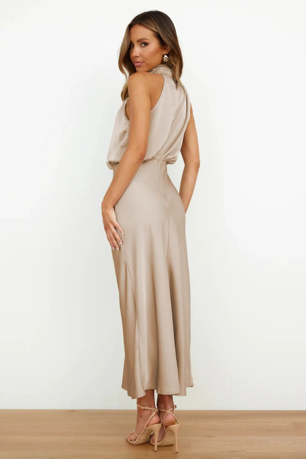 Satin Halter Neck Evening Dress Formal Gown