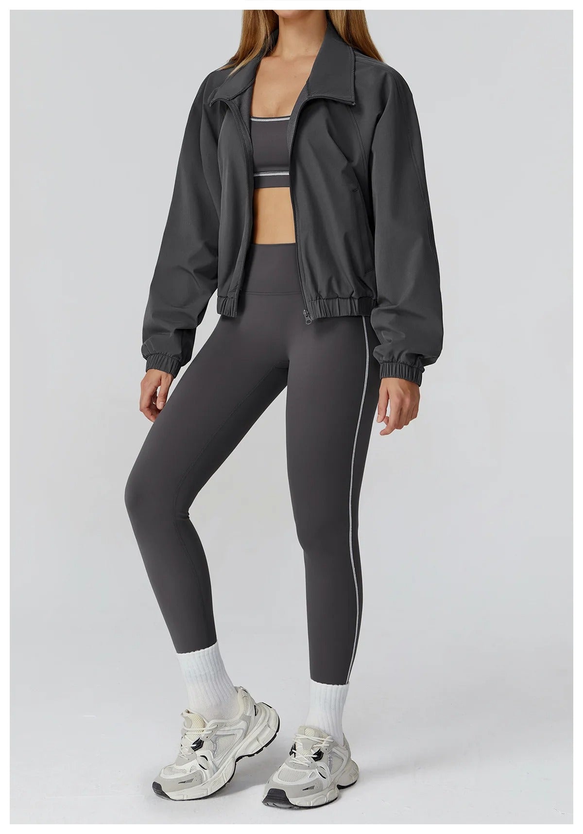 3 Piece Yoga Set – Sports Bra, Zip Jacket & High Waist Leggings Gym Outfit
