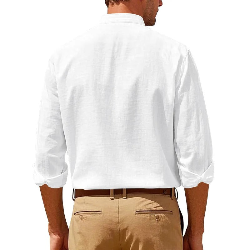 Men’s Linen Long Sleeve Shirt – Casual Button Up with Pocket