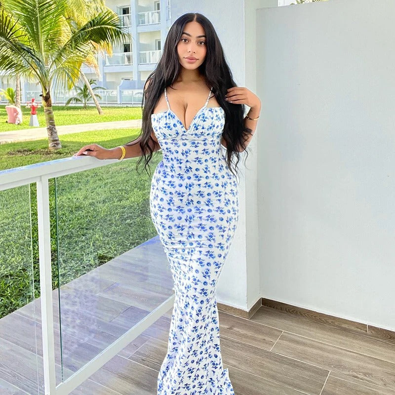 Floral Maxi Dress – Sleeveless Bodycon Summer Party Outfit