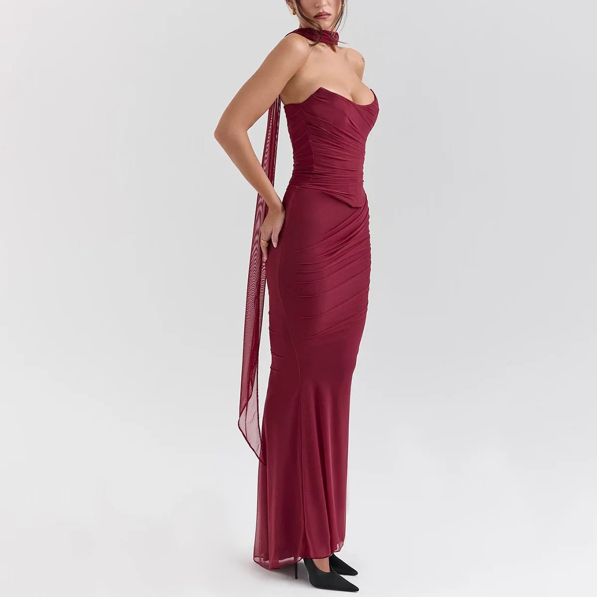 Strapless Maxi Dress – Elegant Ruched Evening Gown