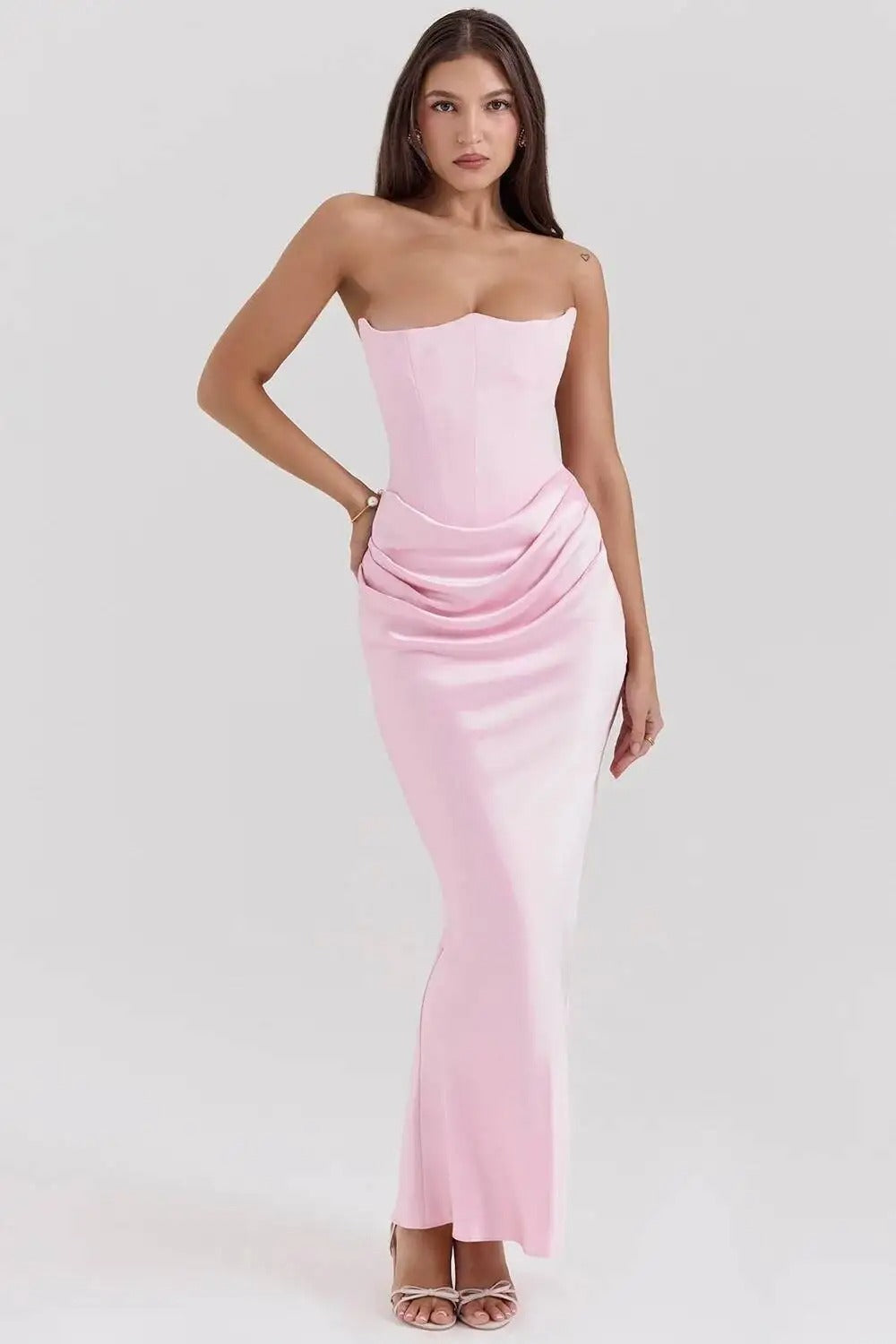 Satin Strapless Maxi Dress – Elegant Evening Party Gown