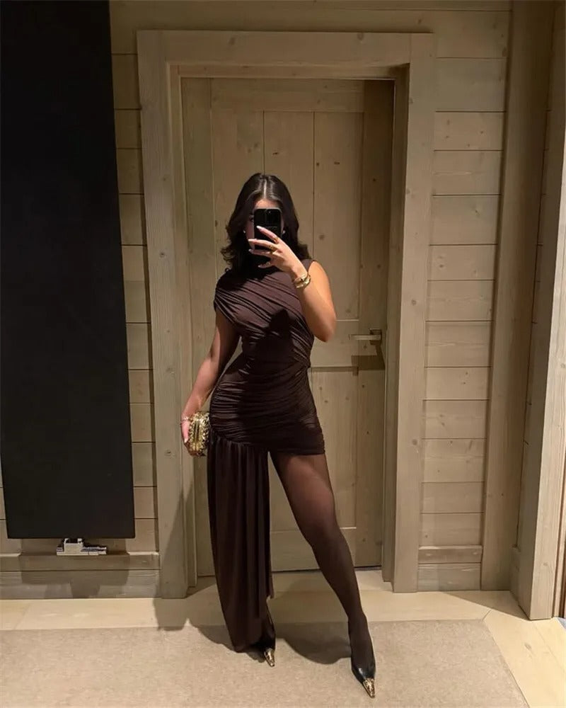 One Shoulder Ruched Mini Dress – Sleeveless Bodycon Party Outfit