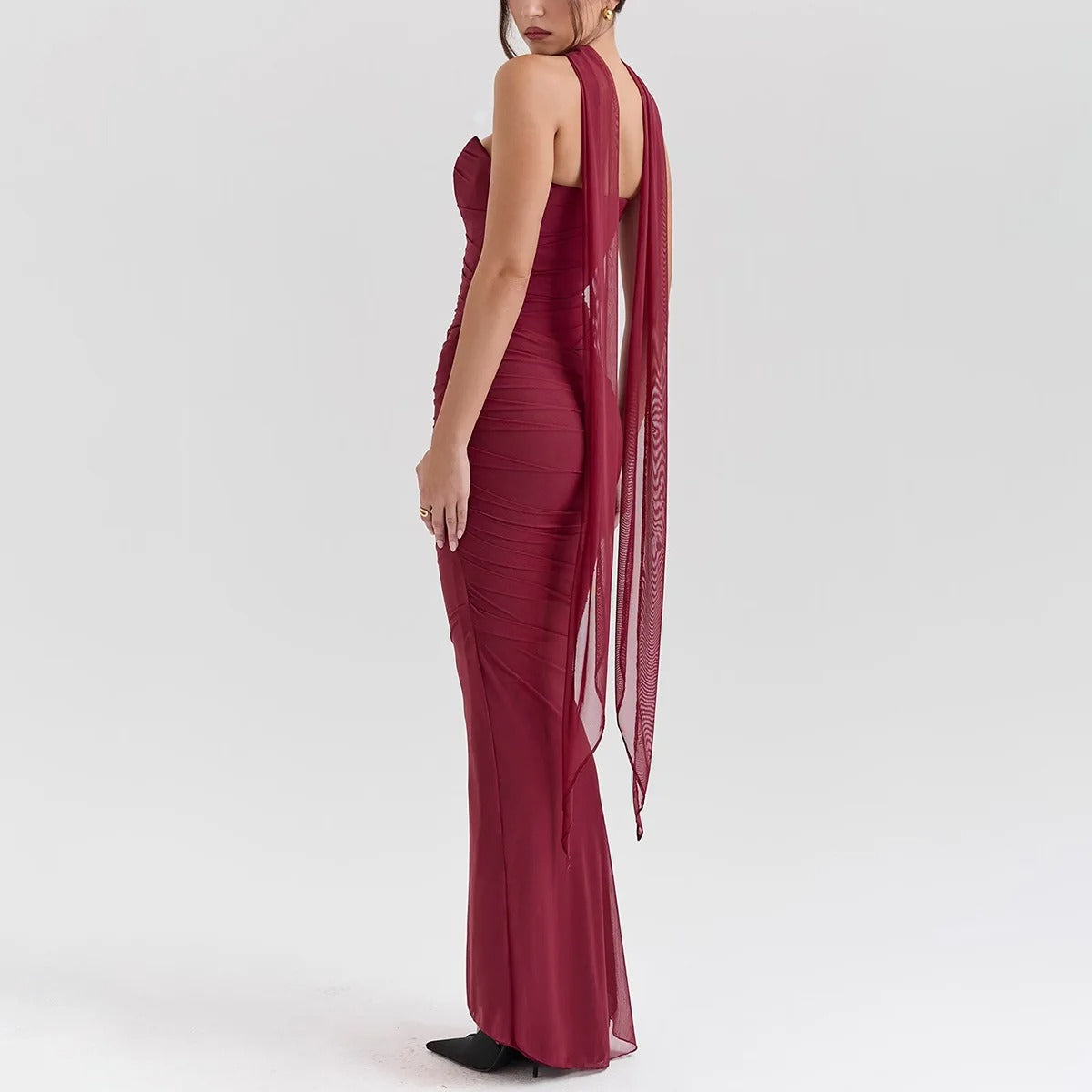 Strapless Maxi Dress – Elegant Ruched Evening Gown