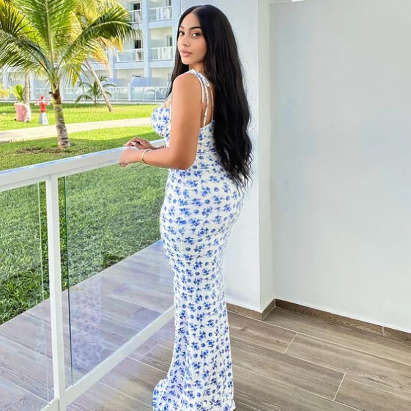 Floral Maxi Dress – Sleeveless Bodycon Summer Party Outfit