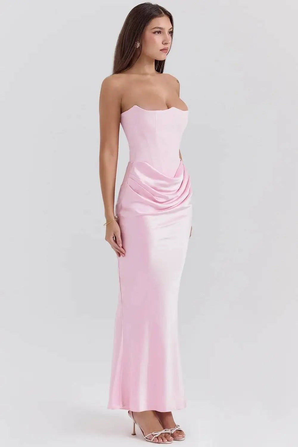Satin Strapless Maxi Dress – Elegant Evening Party Gown