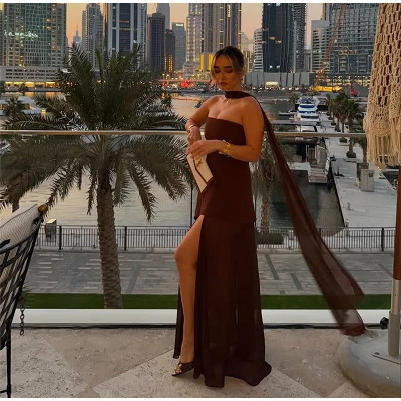 Strapless Maxi Dress – Elegant Split Evening Gown