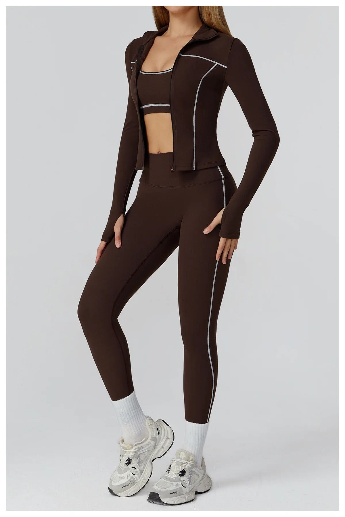 3 Piece Yoga Set – Sports Bra, Zip Jacket & High Waist Leggings Gym Outfit