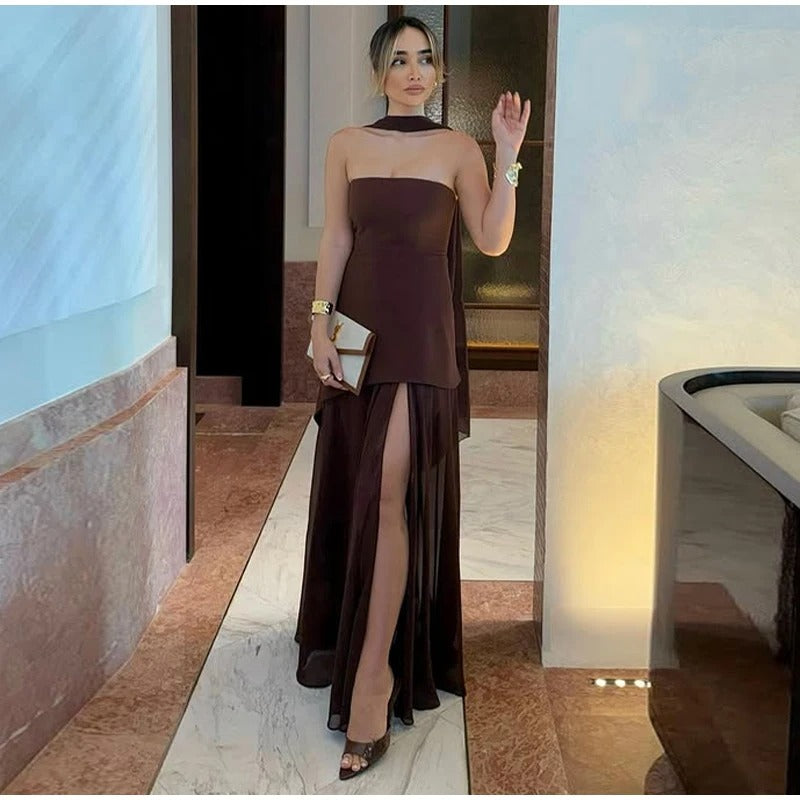 Strapless Maxi Dress – Elegant Split Evening Gown
