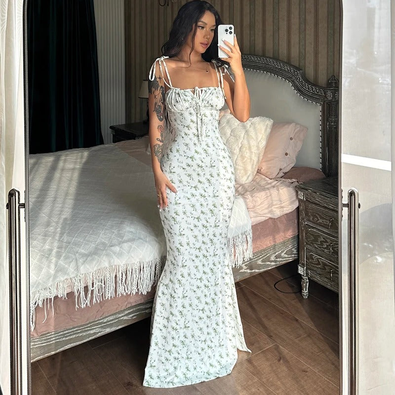 Floral Maxi Dress – Sleeveless Bodycon Summer Party Outfit