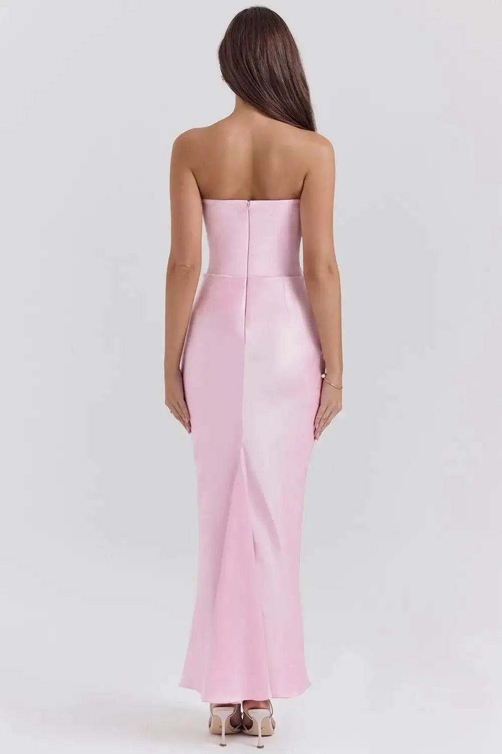 Satin Strapless Maxi Dress – Elegant Evening Party Gown
