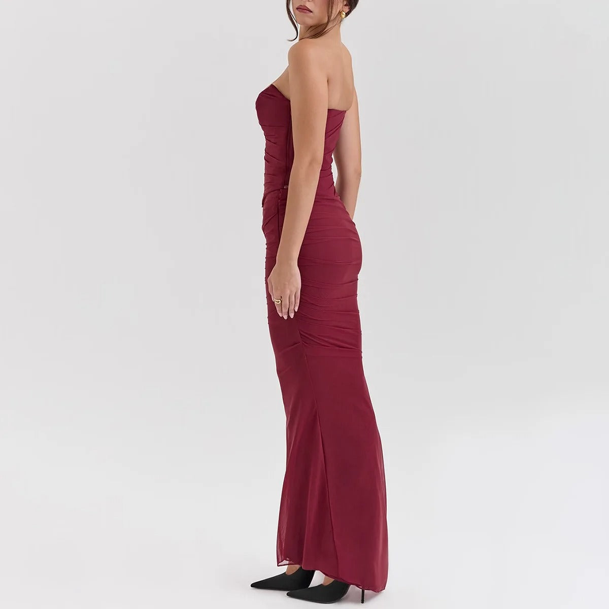 Strapless Maxi Dress – Elegant Ruched Evening Gown