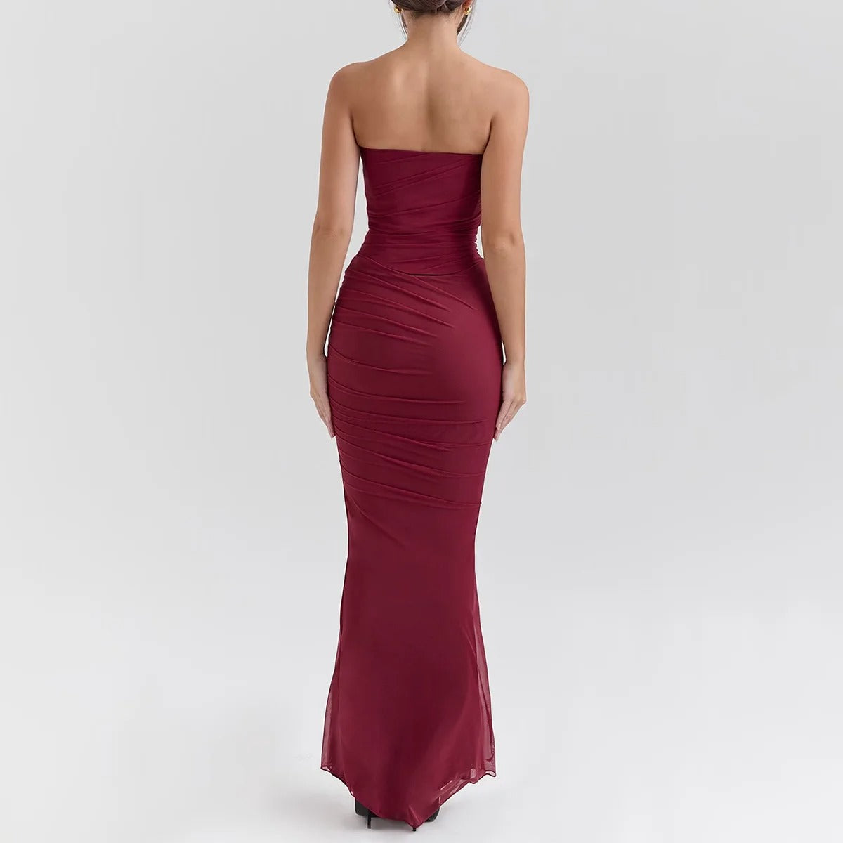 Strapless Maxi Dress – Elegant Ruched Evening Gown