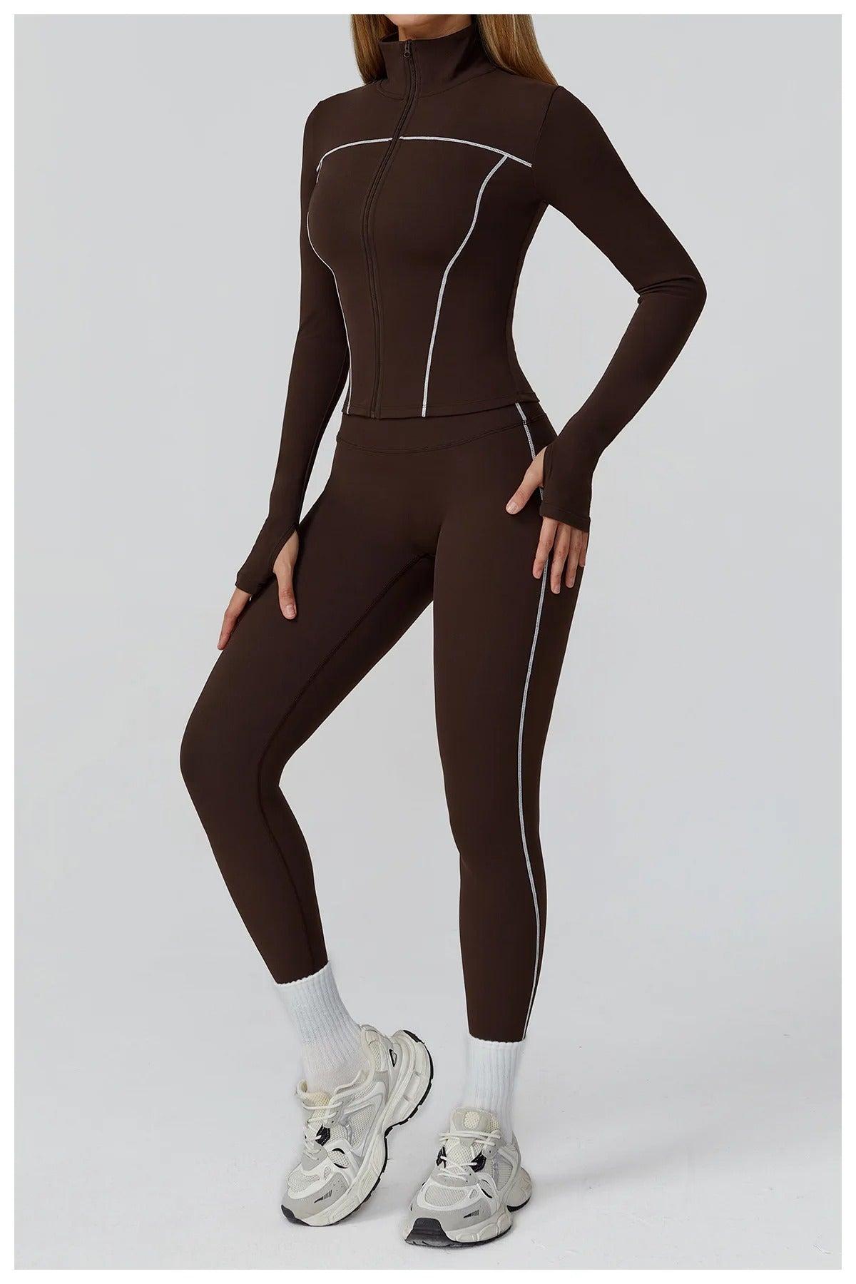 2 Piece Yoga Set – Long Sleeve Zip Jacket & High Waist Leggings Sportswear
