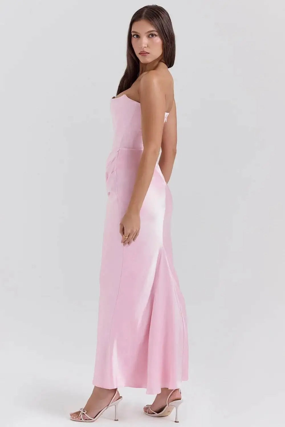 Satin Strapless Maxi Dress – Elegant Evening Party Gown