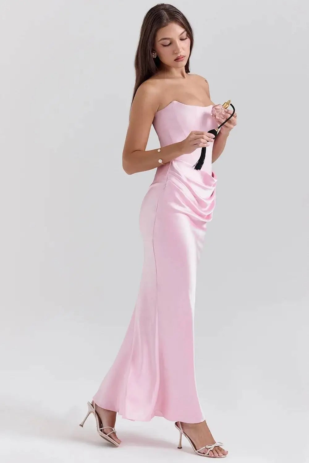 Satin Strapless Maxi Dress – Elegant Evening Party Gown