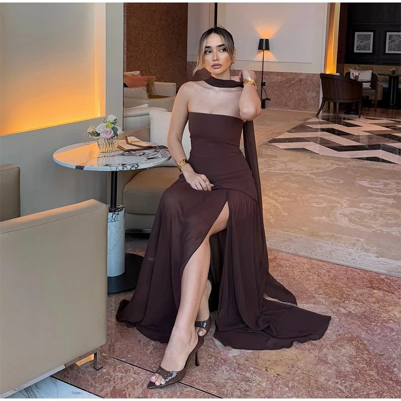 Strapless Maxi Dress – Elegant Split Evening Gown