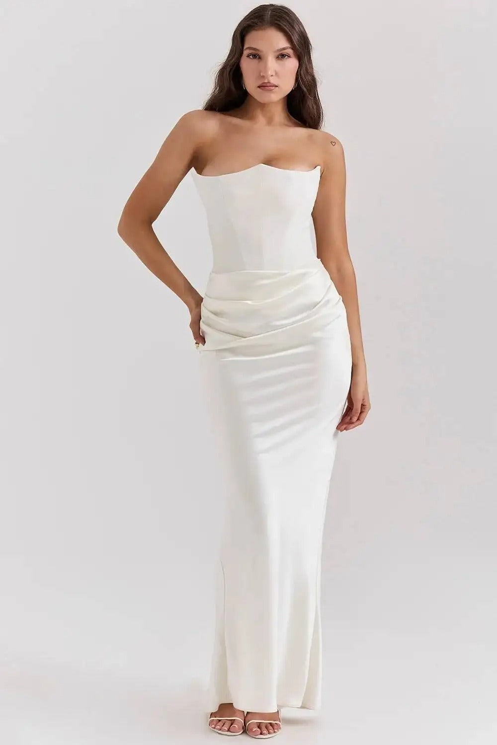 Satin Strapless Maxi Dress – Elegant Evening Party Gown