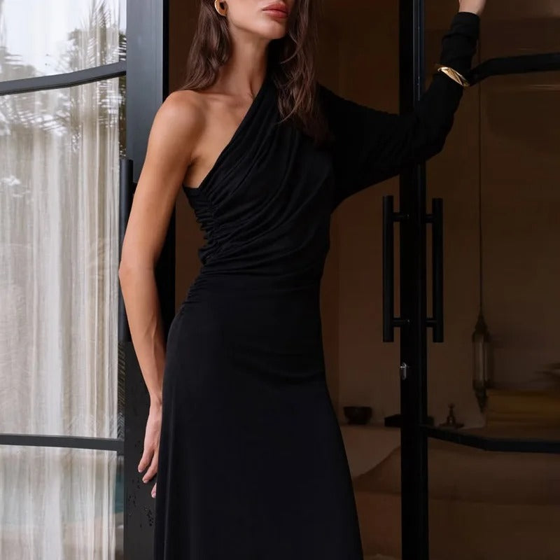 One Shoulder Maxi Dress – Elegant Backless Evening Gown