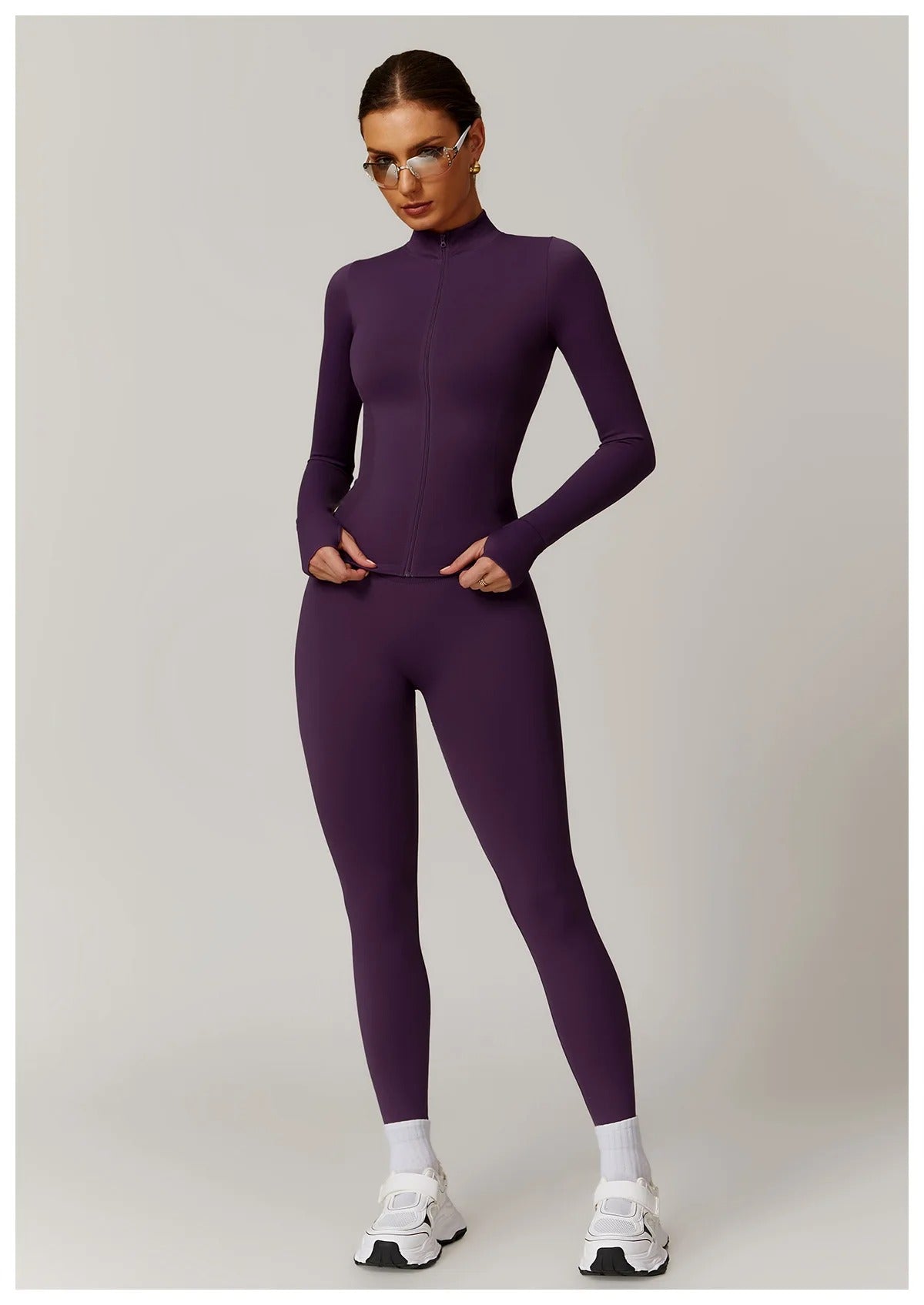 Seamless Yoga Set – Long Sleeve Zip Jacket & High Waist Leggings Gym Outfit