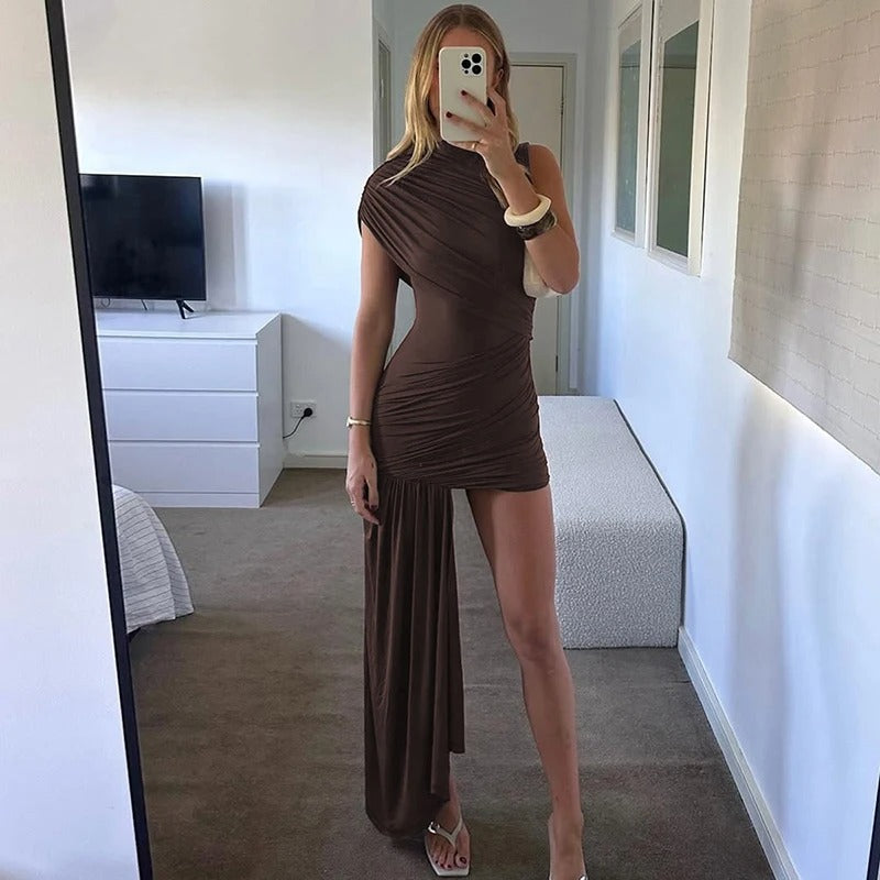 One Shoulder Ruched Mini Dress – Sleeveless Bodycon Party Outfit