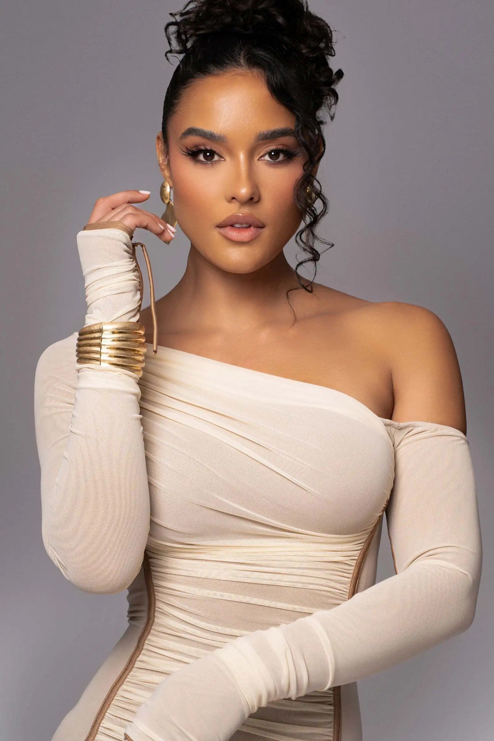 Elegant One Shoulder Long Sleeve Midi Dress – Bodycon Ruched Party Outfit