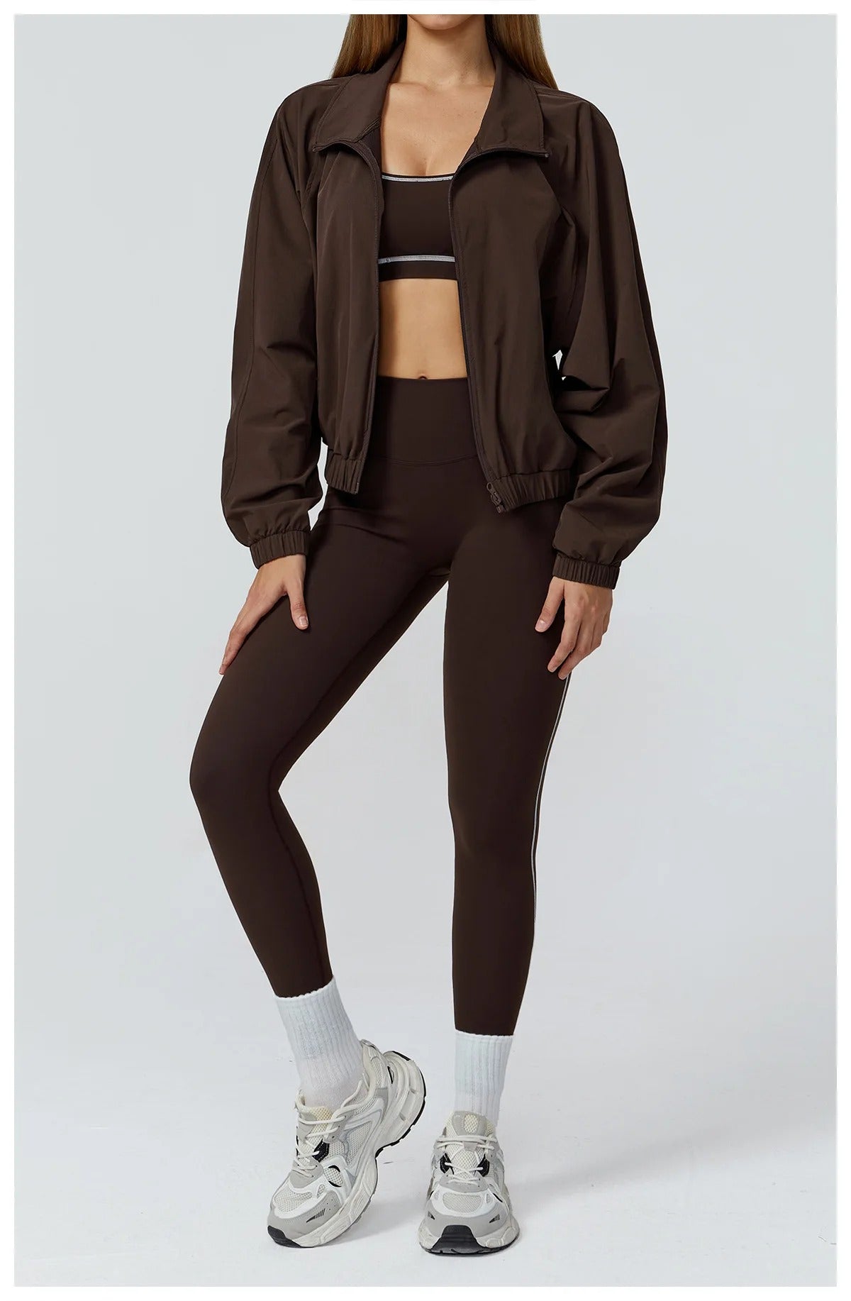 3 Piece Yoga Set – Sports Bra, Zip Jacket & High Waist Leggings Gym Outfit