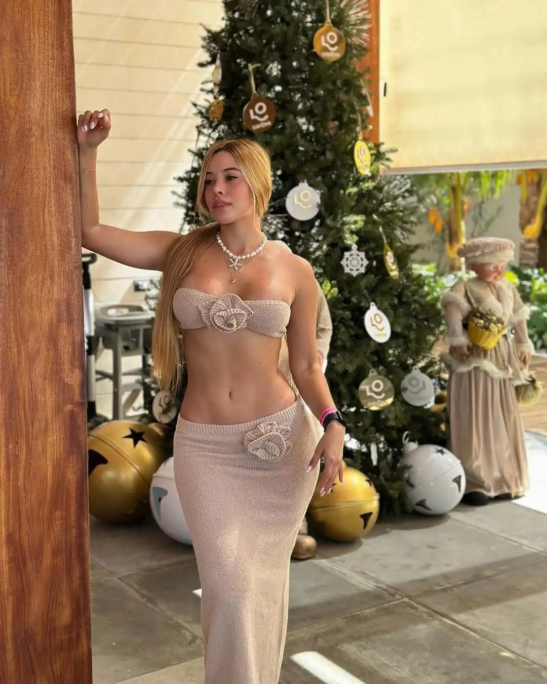 Knit Two Piece Set – Strapless Crop Top & Maxi Skirt Beach Outfit