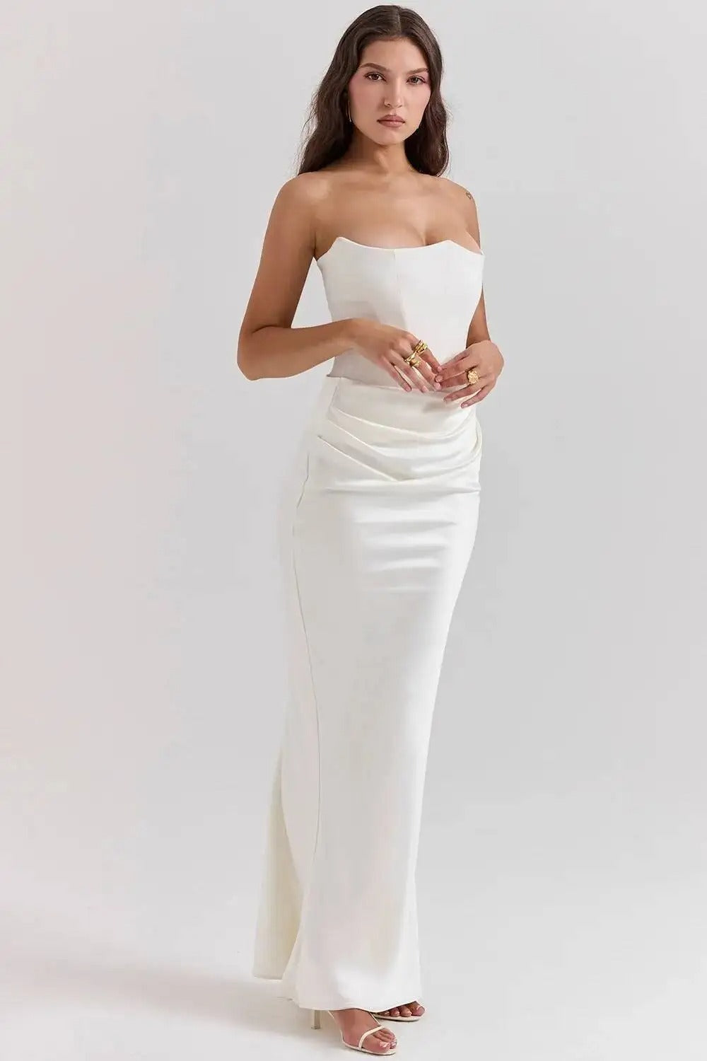 Satin Strapless Maxi Dress – Elegant Evening Party Gown