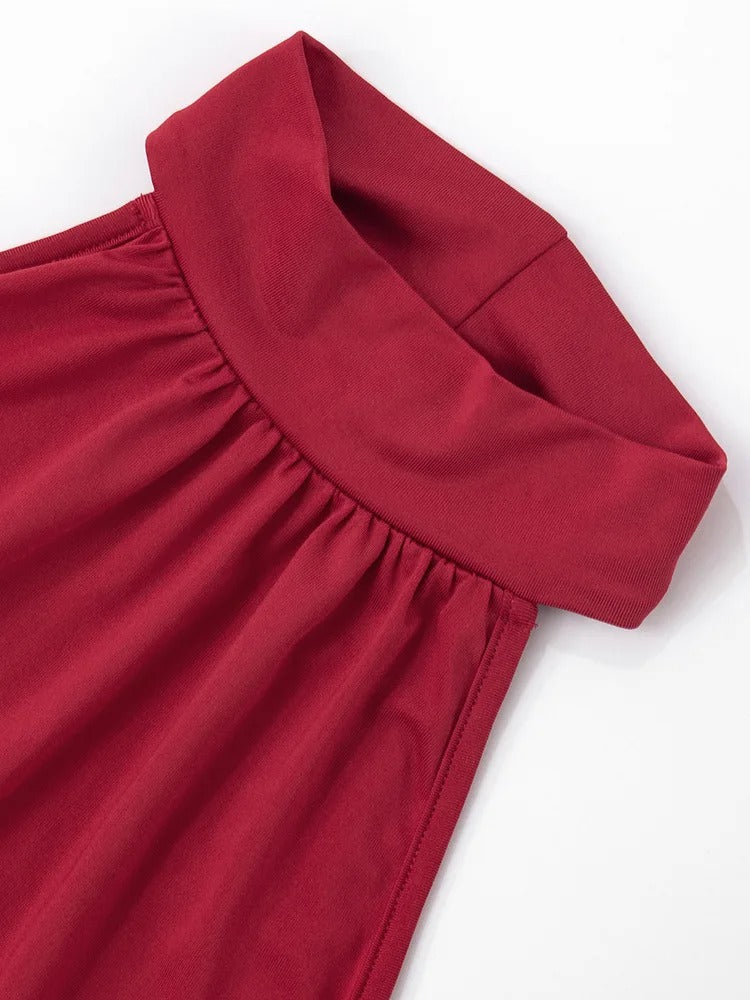 Halter Neck Evening Gown – Sleeveless Ruched Maxi Dress with High Slit