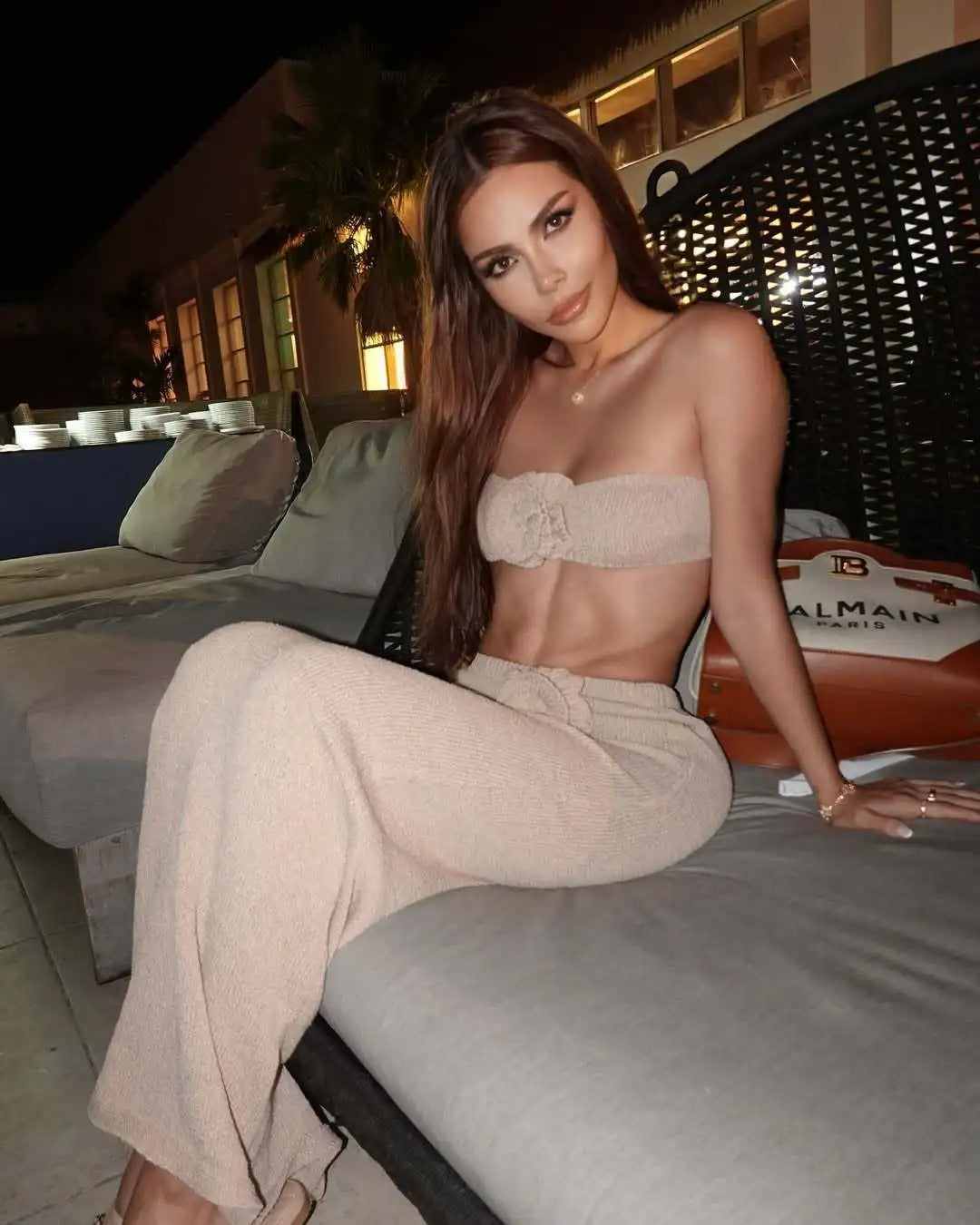 Knit Two Piece Set – Strapless Crop Top & Maxi Skirt Beach Outfit