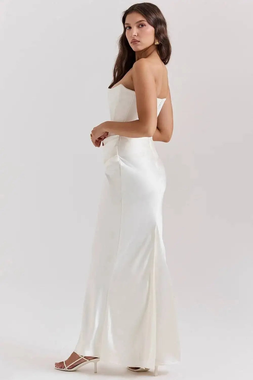 Satin Strapless Maxi Dress – Elegant Evening Party Gown