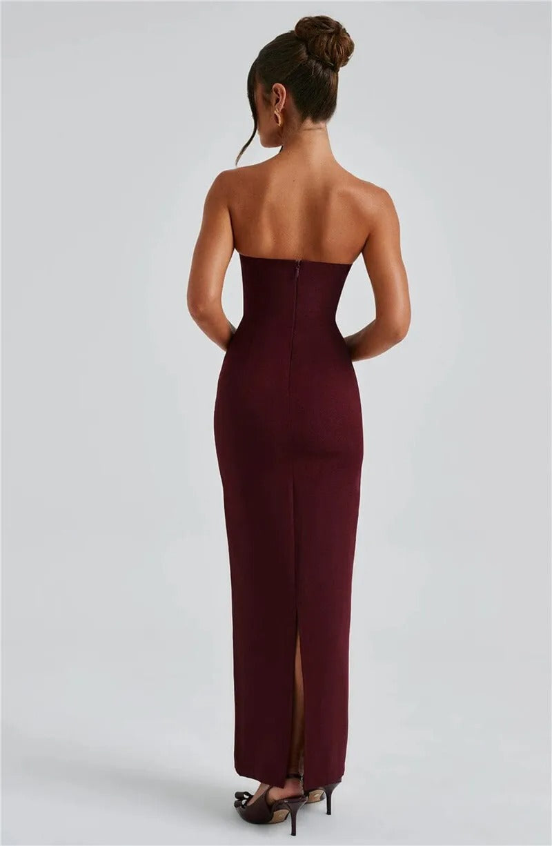 Elegant Strapless Maxi Dress – Scarf Neck Backless Evening Gown